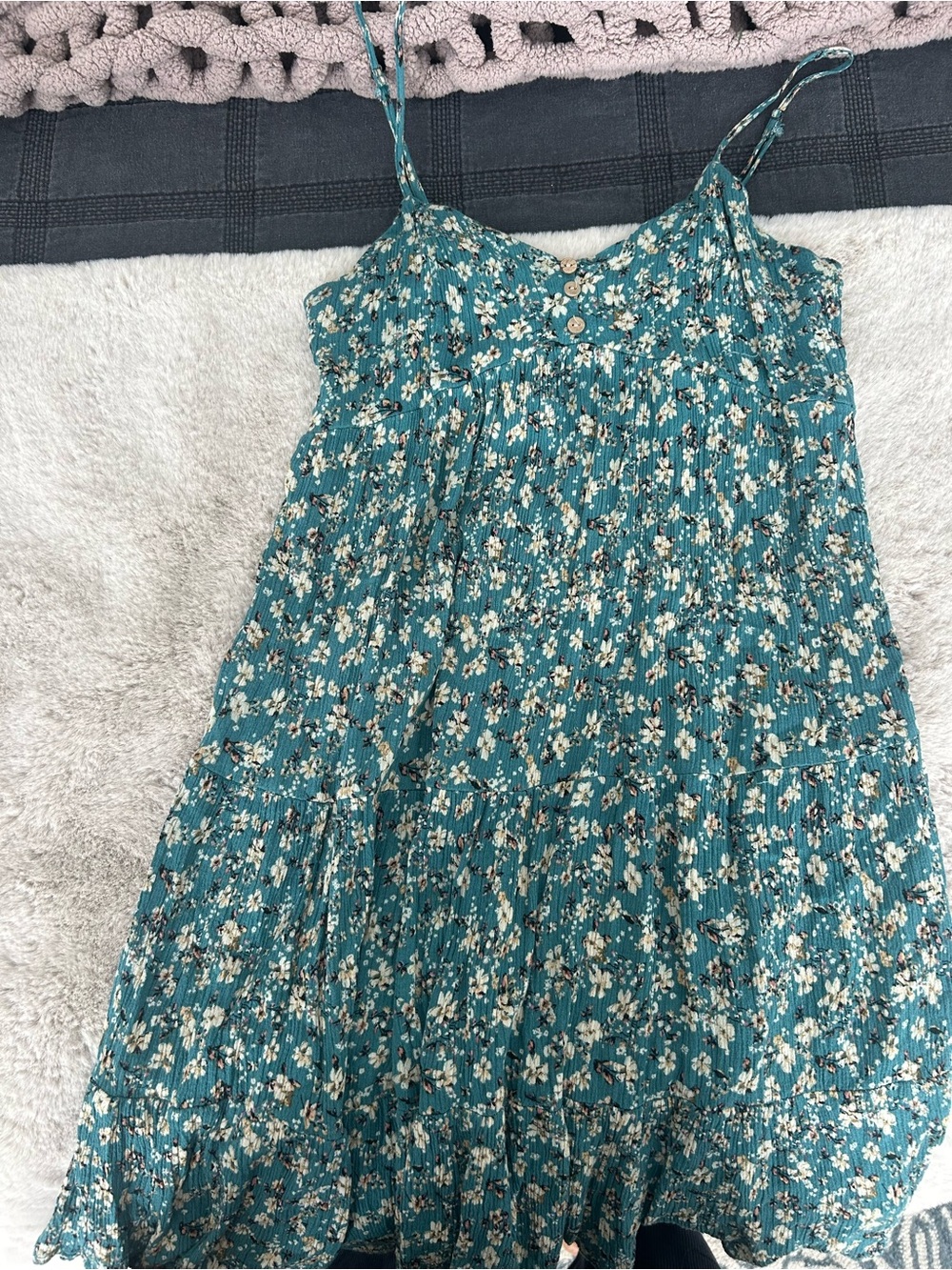 Teal Floral Sundress with Spaghetti Straps